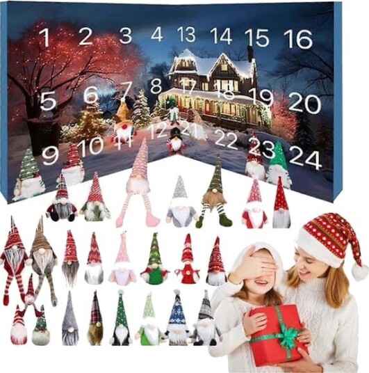 Adventskalender med nisser og samleobjekt nisse plysjleketøy Nisse nedtellingskalender for