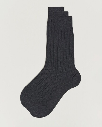 Bresciani 3-pack Cotton Ribbed Short Socks Grey Melange