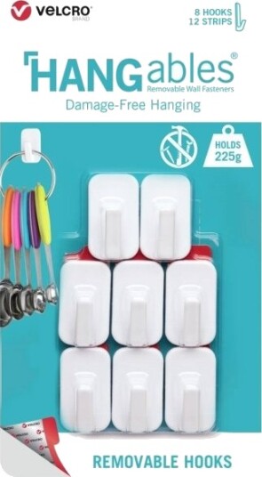 Velcro Hangables Mikro Selvklebende Kroker 225G 8 Deler Avtagbar Hvit