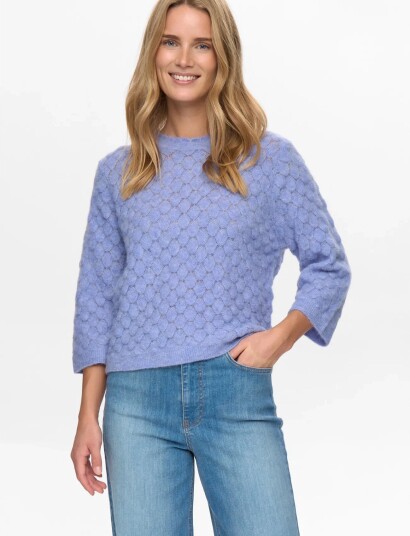 Nümph Nuriette Leaf Pointelle Pullover Blue XL