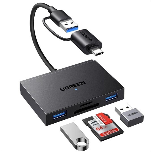 Ugreen 45167 4-i-1 Kortleser USB-C USB-A Svart Ugreen 45167 4-i-1 Kortleser USB-C USB-A Svart