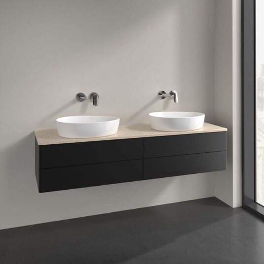 Villeroy & Boch Antao Servantskap med 4 skuffer 160x50x36 cm m/lys Sort Matt/Crème