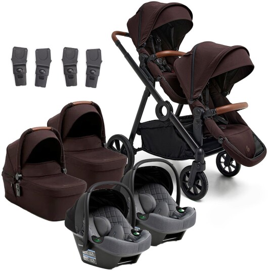 Beemoo Pro Multi 2 Tvillingvogn inkl. Route i-Size Babybilstol Espresso Brown/Mineral Grey