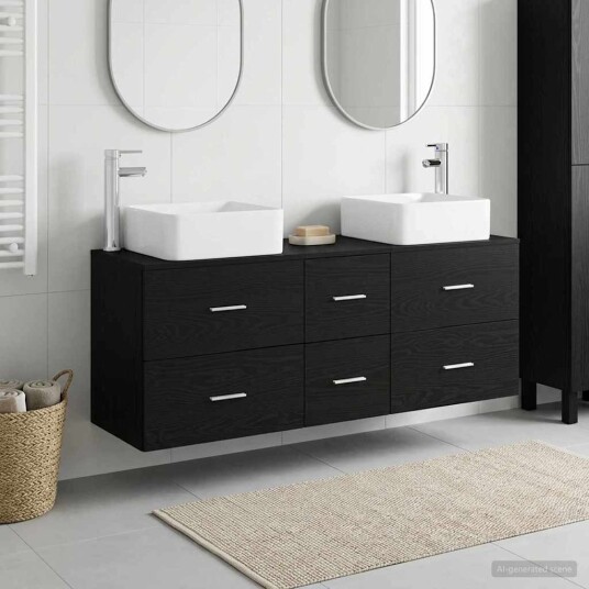 vidaXL Baderomsskapsett 3 stk. Svart 49,5 x 41 x 63 cm Konstruert tre vidaXL Baderomsskapsett 3 stk. Svart 49,5 x 41 x 63 cm Konstruert tre