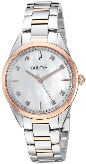 Bulova Dameklokke 98P183 Diamond Hvit/Rose gulltonet stål Ø31 mm