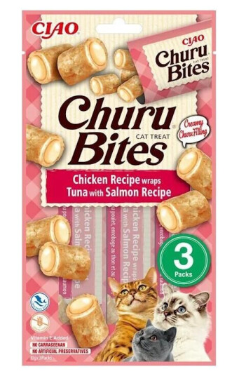 Churu Kattesnacks Kylling- og Tunfiskwrap med Laks, 3-pk til katt