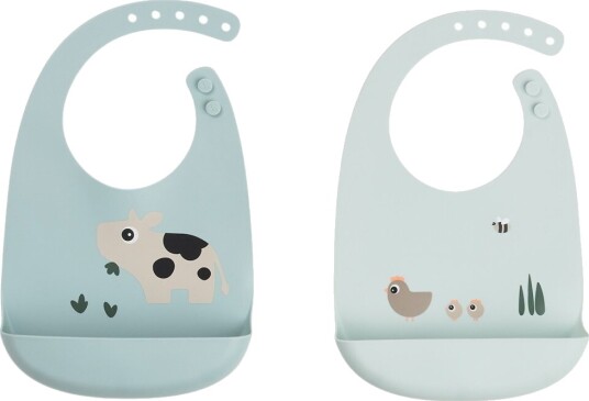 Done by Deer Silicone Bib 2-Pack Tiny Farm Blue Blue 27X 19X 4CM Done by Deer Silicone Bib 2-Pack Tiny Farm Blue Blue 27X 19X 4CM
