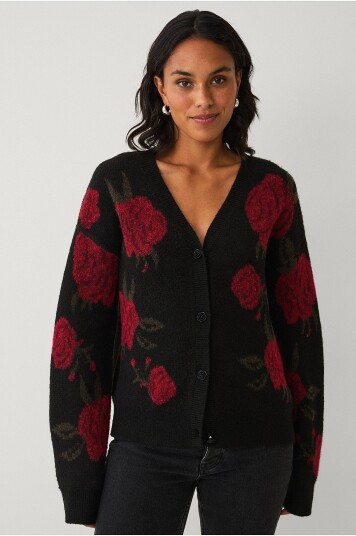 Ellos Collection Cardigan med roser Svart