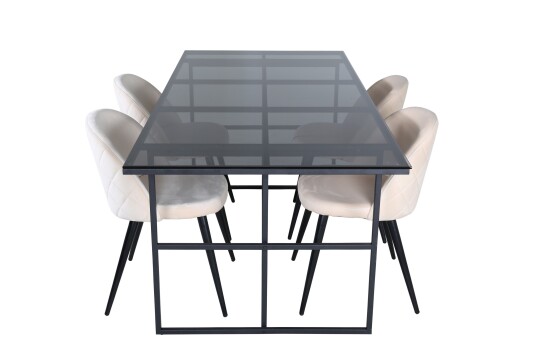 Venture Home Leif Spisegruppe 200 cm Rektangulær med 4 Velvet Stoler Beige Venture Home Leif Spisegruppe 200 cm Rektangulær med 4 Velvet Stoler Beige