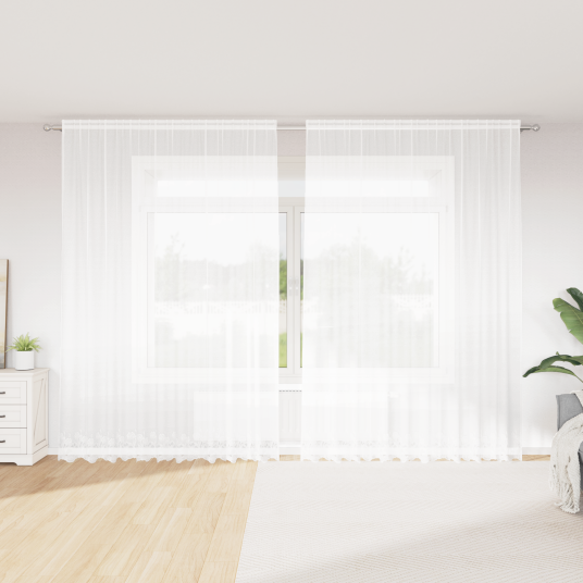 Gardiner med gardiner Blomster Hvit 300 x 280 cm Polyester