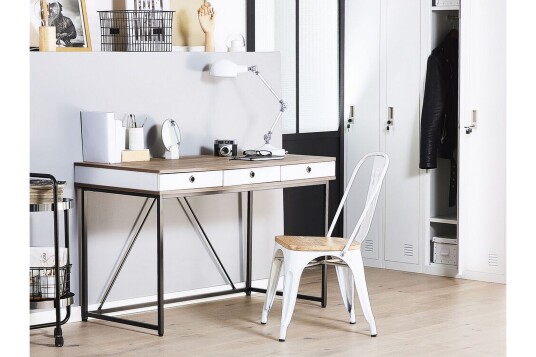 Quivoz Skrivebord 120 cm med Oppbevaring 3 Skuffer Lysebrun/Hvit/Svart