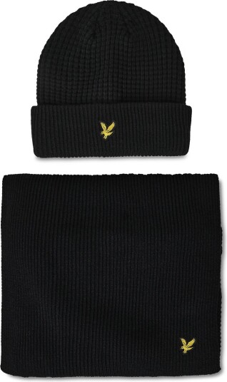 Lyle & Scott Waffle Scarf And Beanie Set JET BLACK One Size