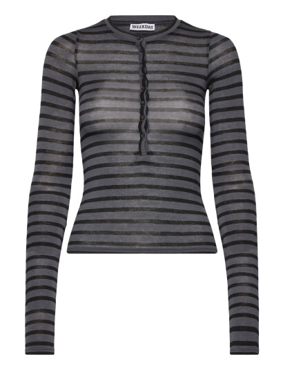 Weekday Slim Long Sleeved Henley Top   Grey   XL