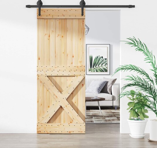 vidaXL Skyvedør Naturlig og svart 80 x 210 cm Massiv Furu Tre