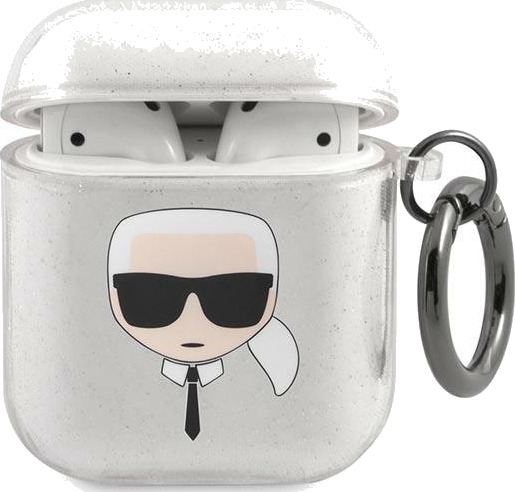 Karl Lagerfeld Beskyttelsesetui Kla2ukhgs Glitter Karl’S Head Til Airpods 1/2, Sølv