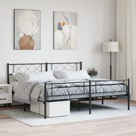 vidaXL Sengeramme i metall med hode- og fotgavl svart 183x213 cm 8721012190795