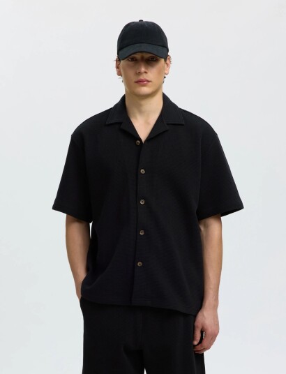 Selected Slmrelaxsonny Waffle Ss Overshirt   Black   M