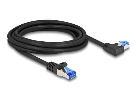 Delock Nettverkskabel Rj-45 Hann Rett Til Rj-45 Hann Venstreivinklet 3 M 6 Mm S/Ftp Cat 6A Halogenfri Uten Hindringer Svart