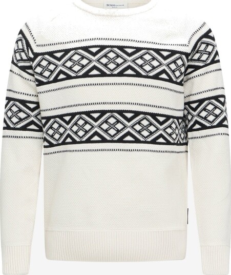 Tom Tailor Two Tone Fair Isle Crew Neck Knit   WHITE BLACK FAIR ISLE   L