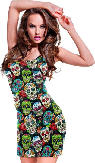 UV-Glow Dia De Los Muerto Kostymekjole med Sugarskulls