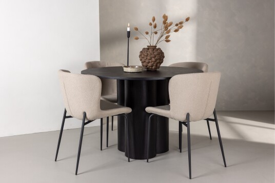 Venture Home Olivia Matgruppe 110 cm Rund med 4 Modesto Stoler Sort