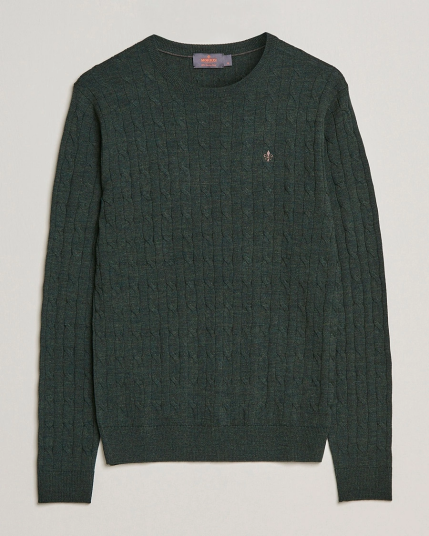 Morris Merino Cable Crew Neck Olive