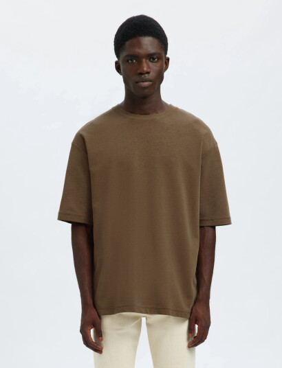 Selected Slhlooseoscar Ss O Neck Tee Noos Brown S