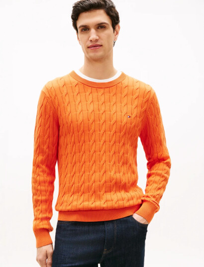 Tommy Hilfiger Classic Cotton Cable Crew Neck   Orange   M