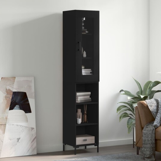 vidaXL Highboard svart 34,5x34x180 cm konstruert tre 8720845487843