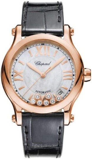 Chopard Dameklokke 274808 5008 Happy Sport Sølvfarget/Lær Ø36 mm