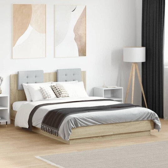  Sengeramme med hodegavl sonoma eik 135x190 cm konstruert tre 8721012276918