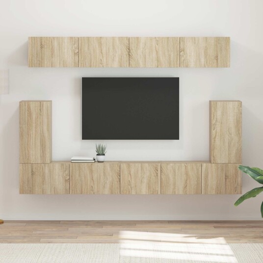 TV benksett Veggmontert 5 pcs Sonoma eik Konstruert tre