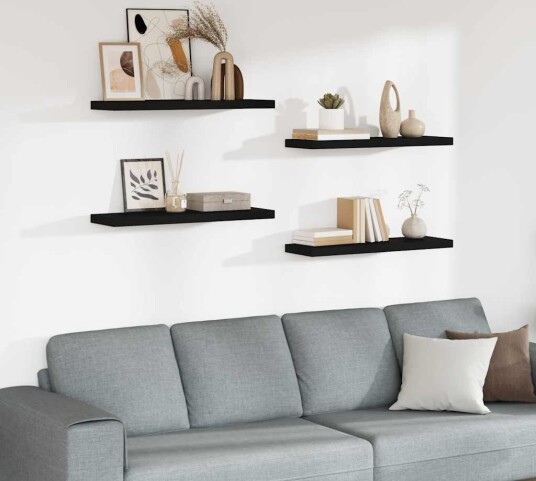 vidaXL Flytende vegghyller 4 stk svart 80x23,5x3,8 cm MDF