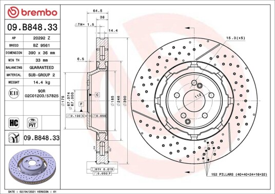 Bremseskive BREMBO 09.B848.33 Bremseskive BREMBO 09.B848.33