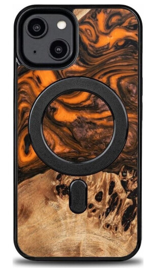 Tre- Og Harpiksdeksel Til Iphone 15 Plus Magsafe Bewood Unique Orange - Oransje Og Svart