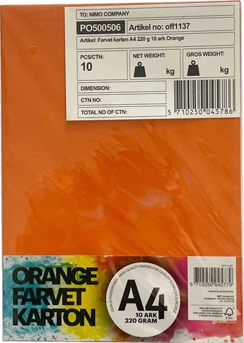 Hobby Mate Cardboard A4 220g. 10 sheets ORANGE