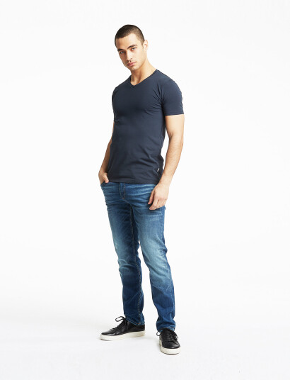 Lindbergh Mens Stretch V-Neck Tee S/S - Blue - M