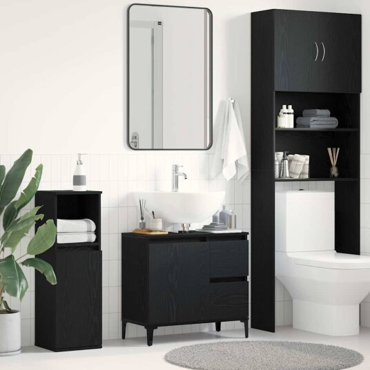 Servantskap i svart eik 65x33x60 cm laget av konstruert tre