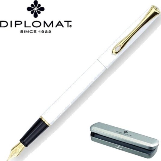Diplomat Traveller F Hvit/Gull Fyllepenn