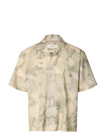 Selected Slhrlxair Mix Ss Shirt   Cream   XXL