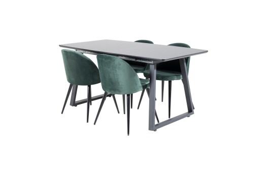 Venture Home Inca Spisegruppe Forlengningsbar 160 cm Rektangulær med 4 Velvet Stoler Sort