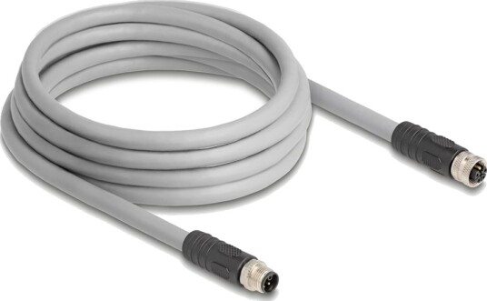 Delock - Sensorkabel - 5-Pins M12 (Hann) Til 5-Pins M12 (Hunn) - 63 V - 16 A - 3 M - Silikonfri, L-Coded - Grå