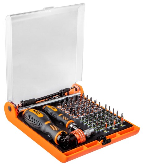NEO TOOLS 73-delt Skrutrekker- og Bitssett med Skralle NEO TOOLS 73-delt Skrutrekker- og Bitssett med Skralle