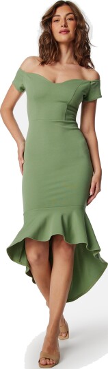 John Zack Off Shoulder Frill High Low Dress