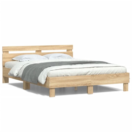vidaXL Sengeramme med hodegavl og LED sonoma eik 140x200 cm 8721012247659