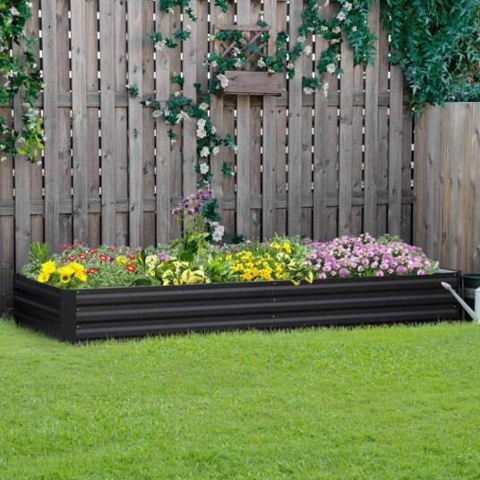 Høybed laget av stål 241 x 90,5 x 30 cm plantekasse blomsterkasse hagebed urtebed grønnsaksbed grå for hageelskere Høybed laget av stål 241 x 90,5 x 30 cm plantekasse blomsterkasse hagebed urtebed grønnsaksbed grå for hageelskere