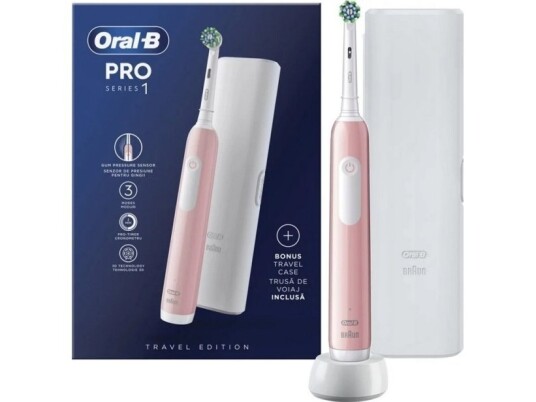 Oral-B Pro 1 Cross Action Elektrisk Tannbørste Rosa med 3 Børsteinnstillinger og Trykksensor