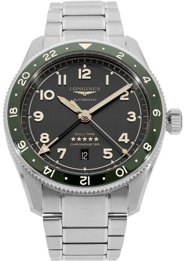 Longines Herreklokke L3.812.4.63.6 Spirit Zulu Time Grønn/Stål Ø42 Longines Herreklokke L3.812.4.63.6 Spirit Zulu Time Grønn/Stål Ø42
