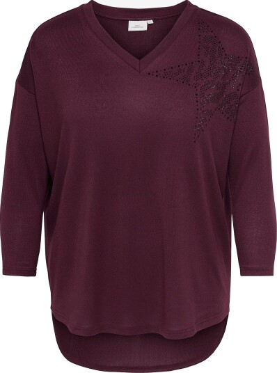 Only Carmakoma Topp Caralba L/S V Neck Deco Top Jrs Bf Rød