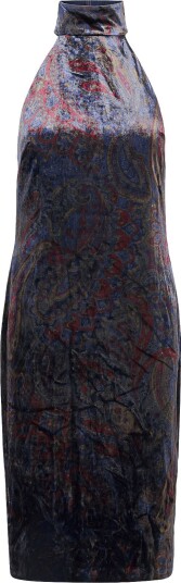 Lauren Ralph Lauren Paisley Velvet Mockneck Cocktail Dress   NAVY MULTI   34